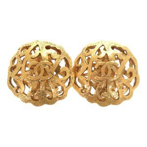 CHANEL Vintage Gold Logo Earrings